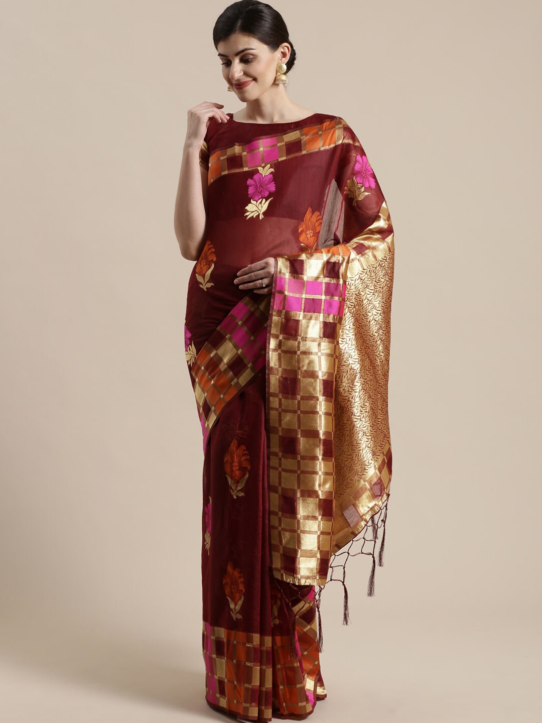 

Saree mall Maroon Woven Design Sarees