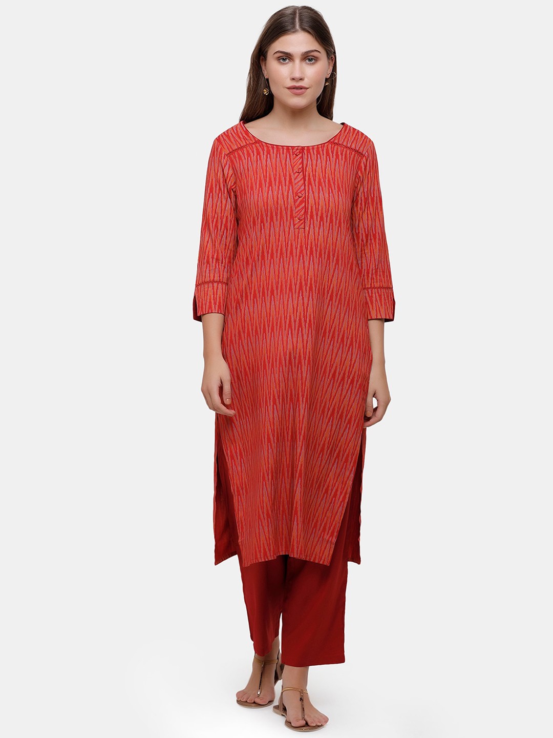 

IMARA Women Red Printed Pure Cotton Kurta with Trousers