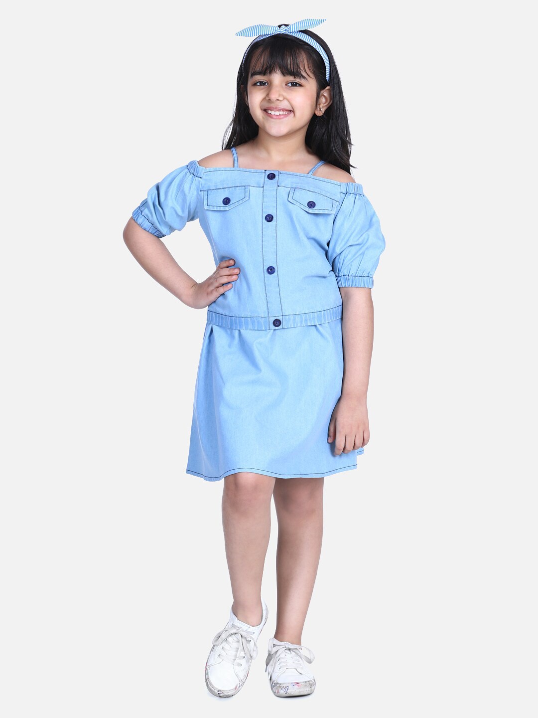 

StyleStone Girls Blue Cotton Top with Skirt