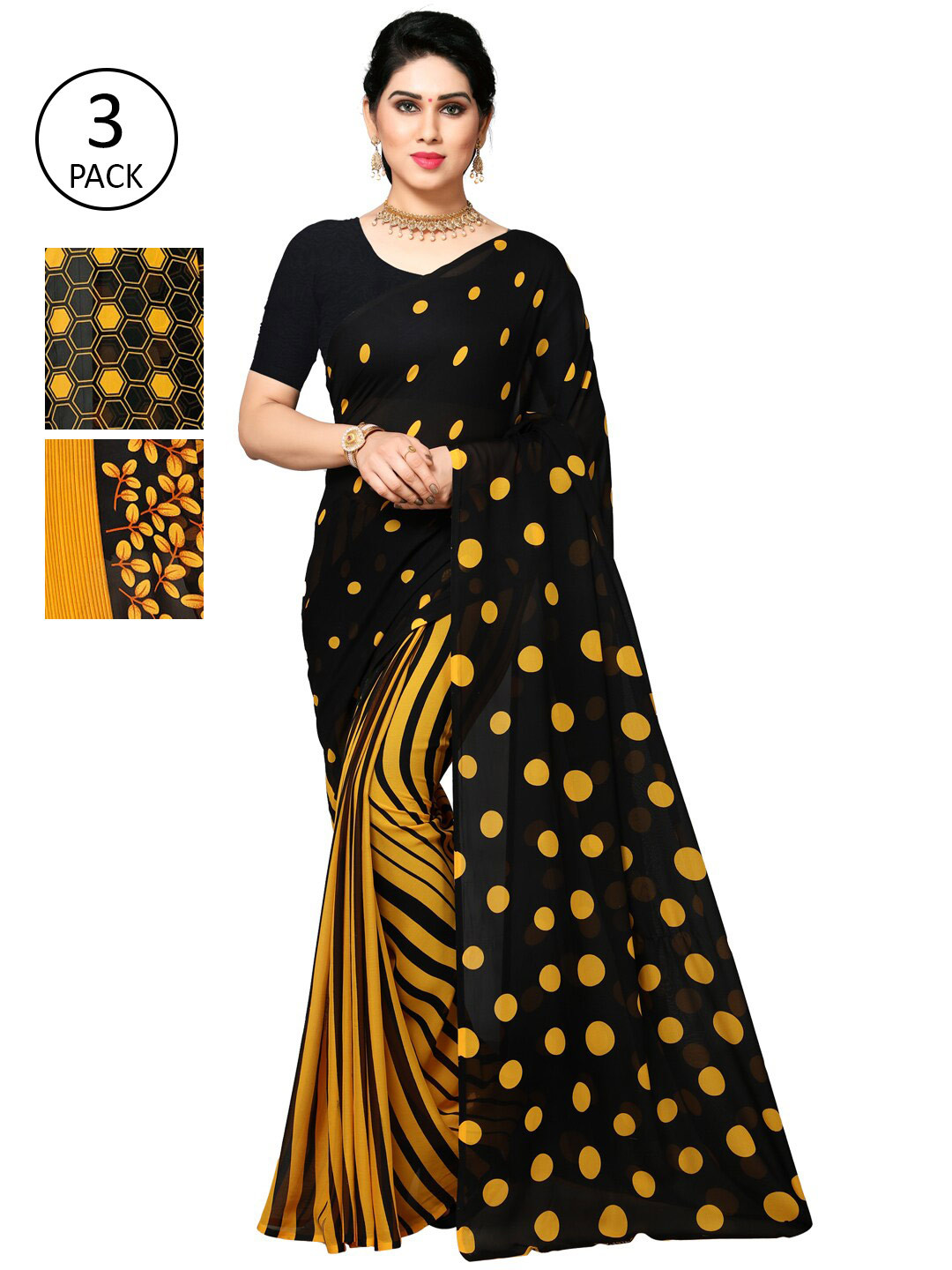 

KALINI Pack Of 3 Printed Saree, Yellow