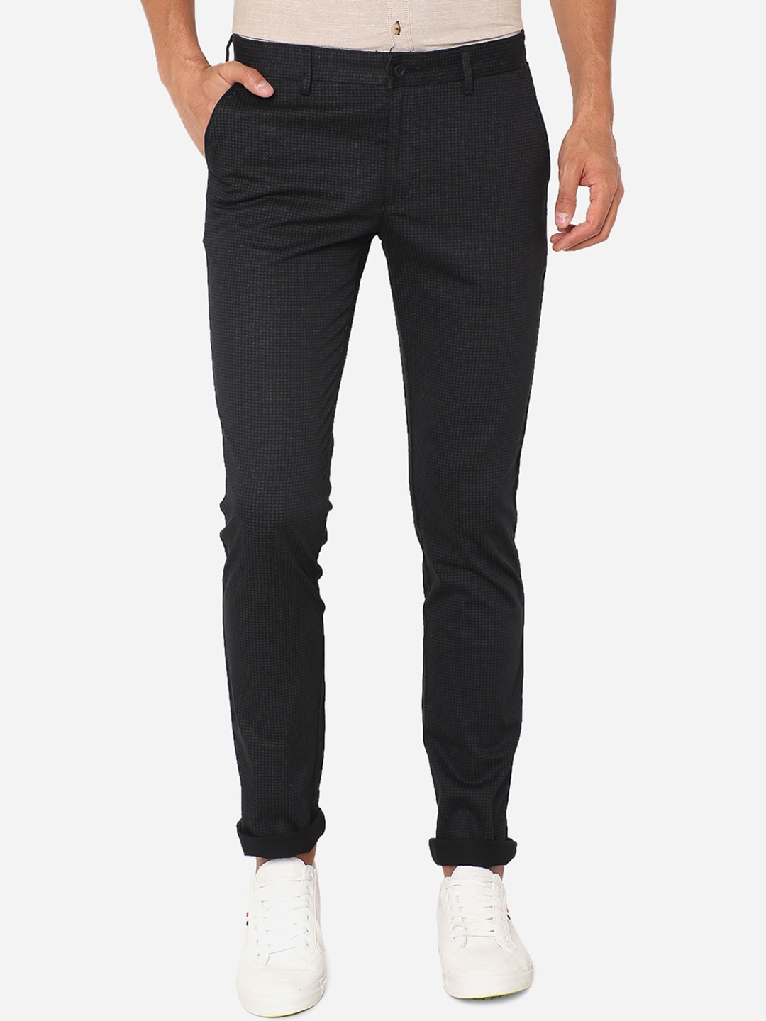 Greenfibre Men Black Slim Fit Regular Trousers