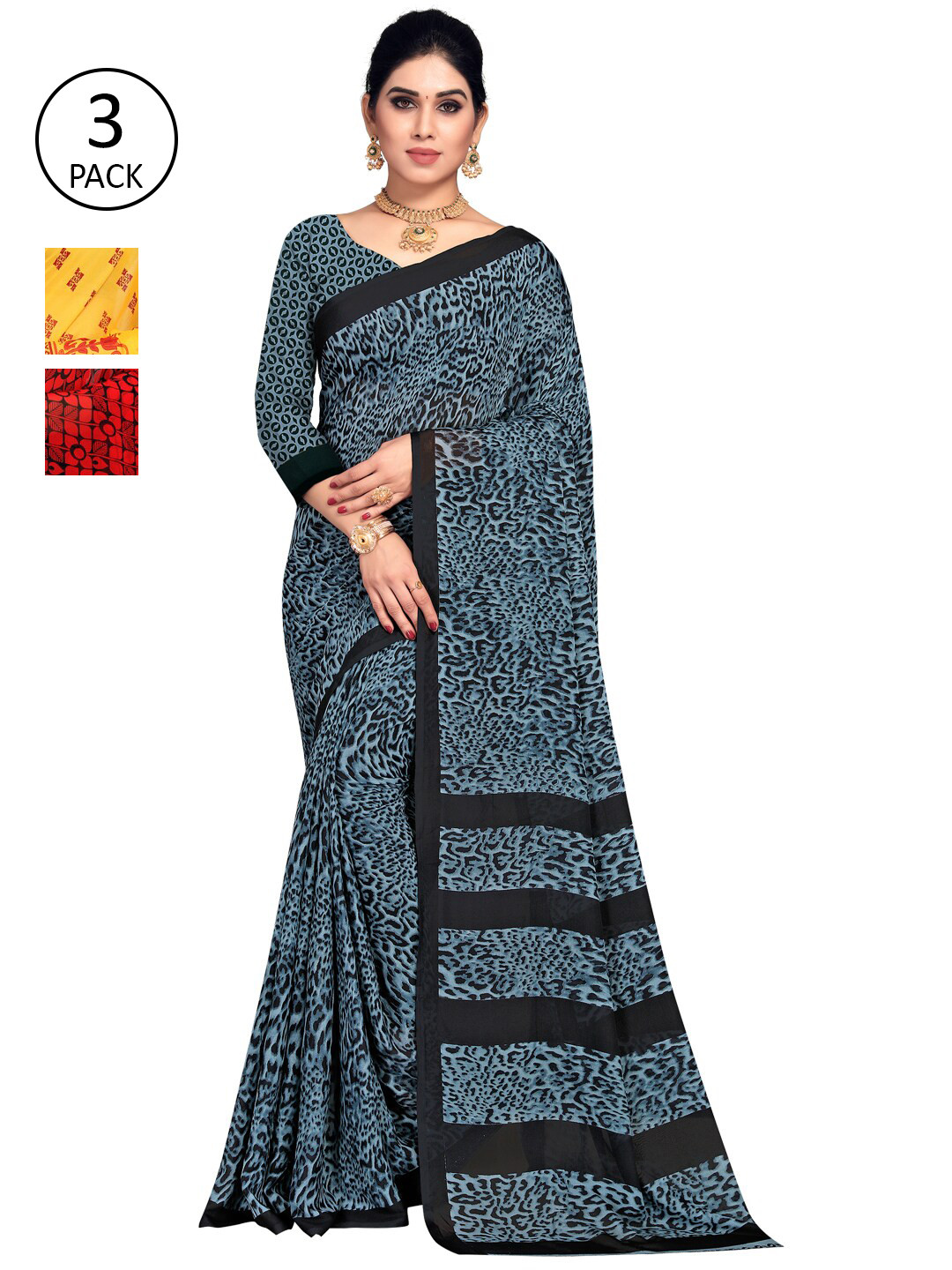 

KALINI Pack Of 3 Printed Saree, Yellow