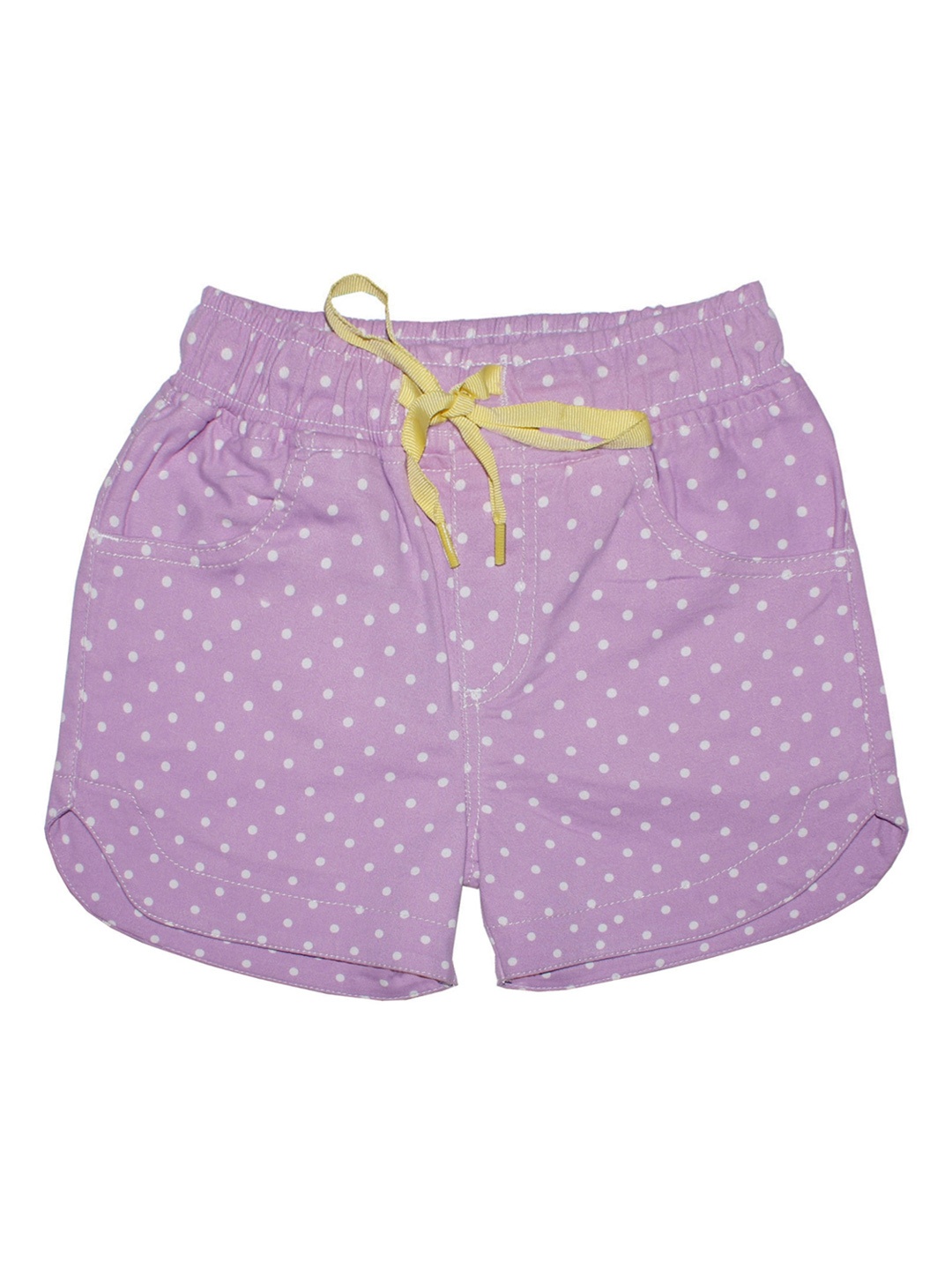 

KiddoPanti Girls Purple Polka Dots Printed Mid-Rise Regular Shorts
