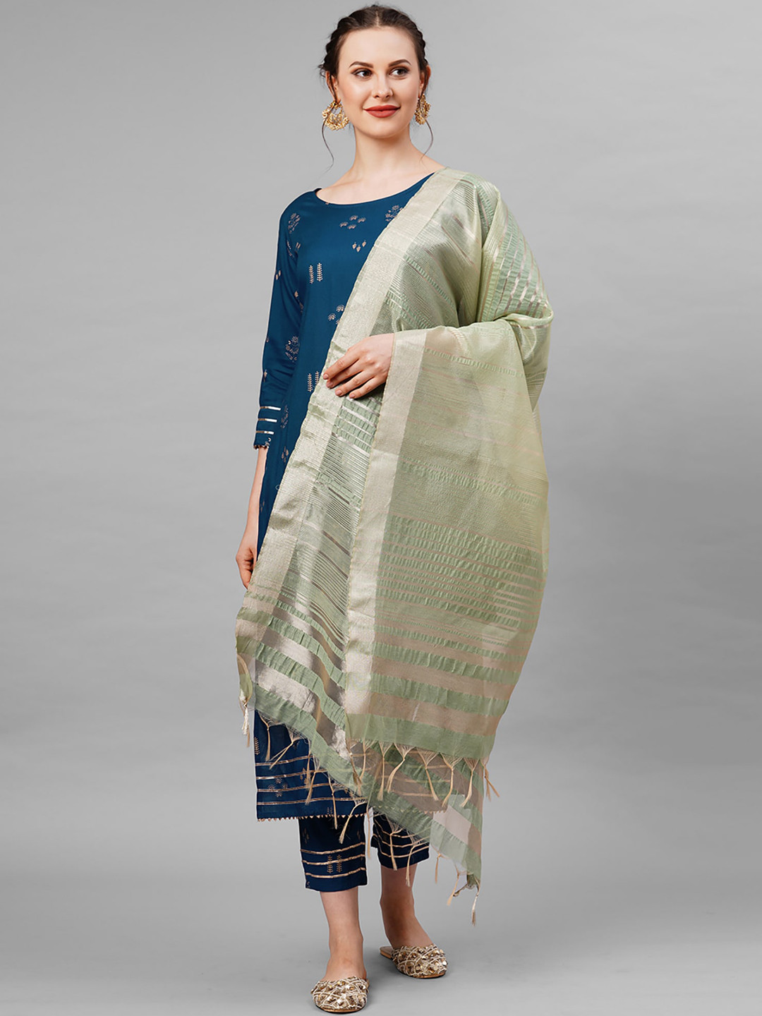 

Indo Era Women Blue Ethnic Motifs Kurta with Trousers & With Dupatta