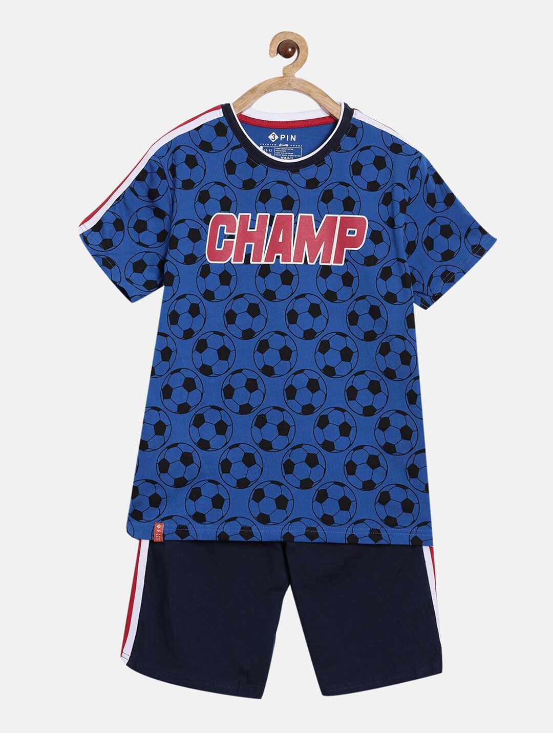 3PIN Boys Blue & Black Printed Cotton T-shirt