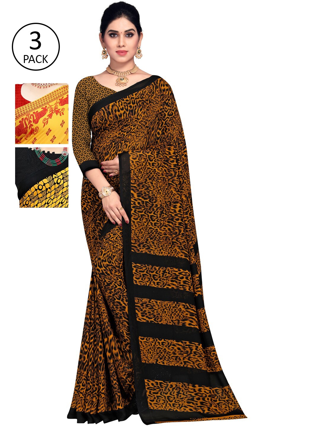 

KALINI Pack Of 3 Sarees, Yellow