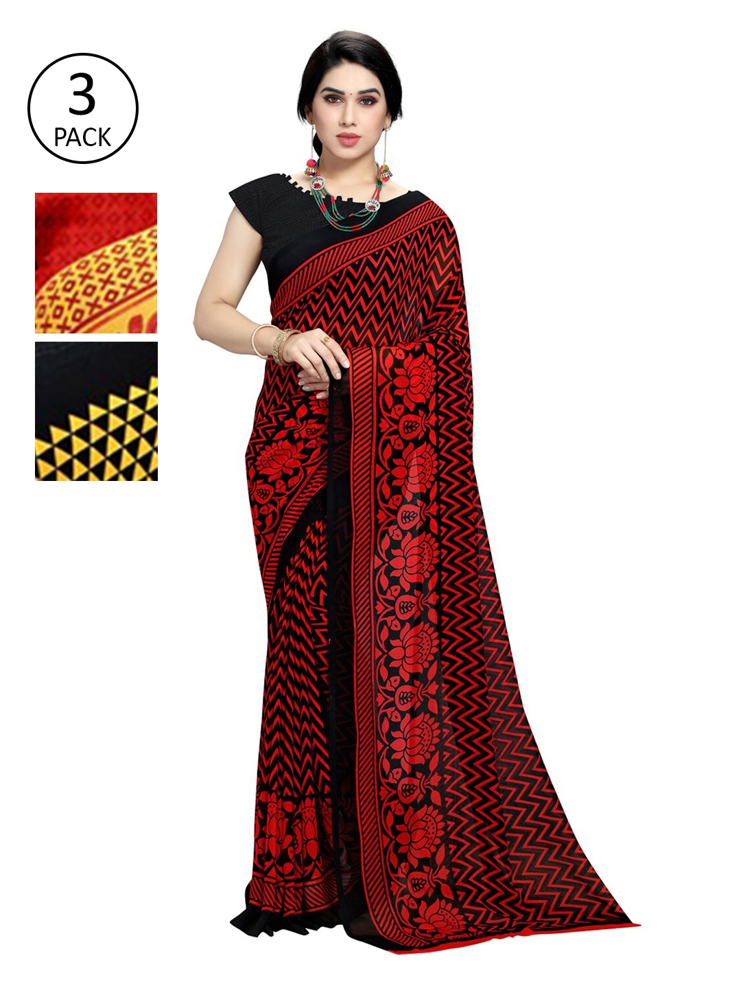 

KALINI Pack of 3 Ethnic Motifs Poly Georgette Saree, Yellow