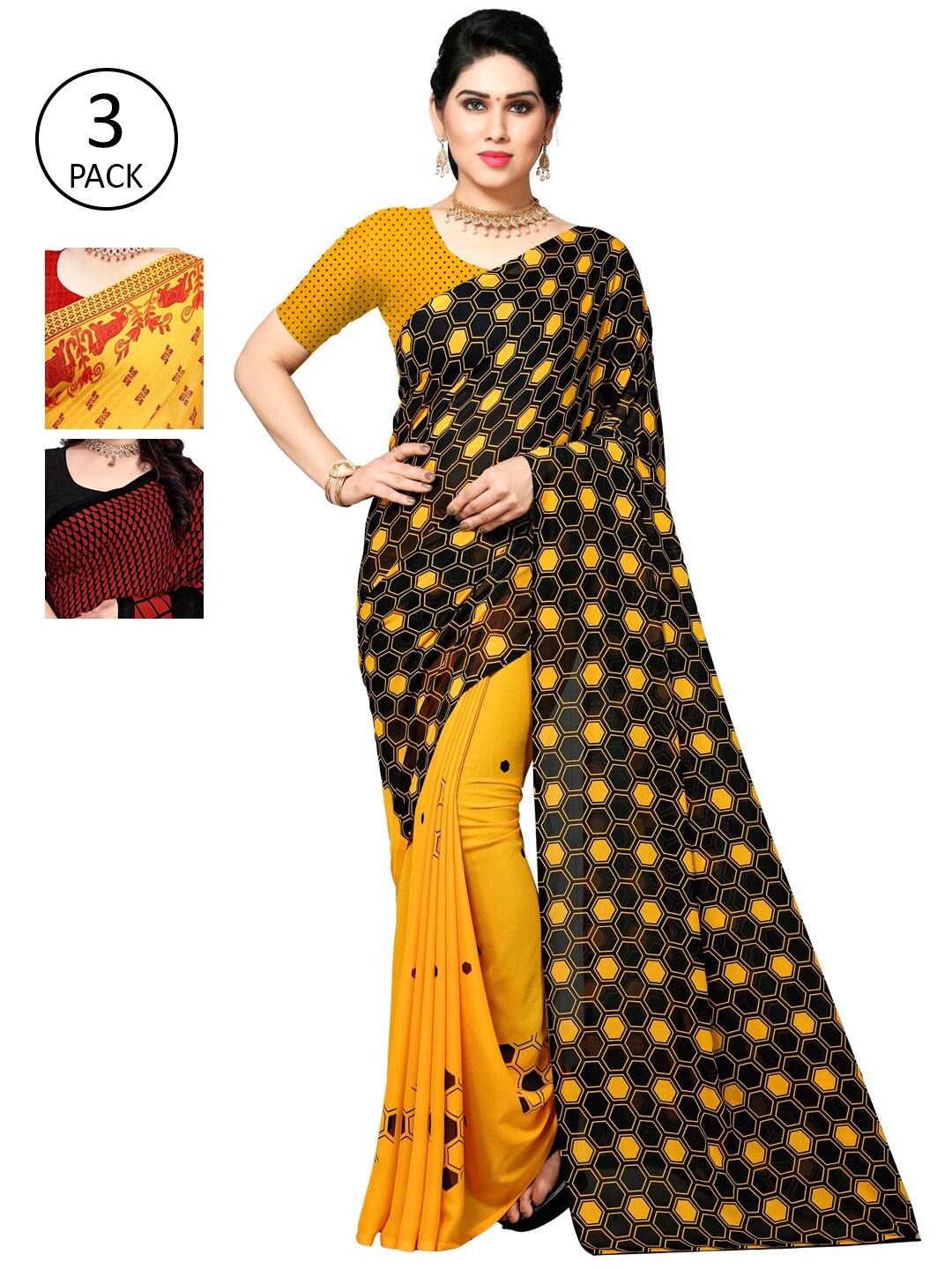 

KALINI Yellow & Red Pack of 3 Saree