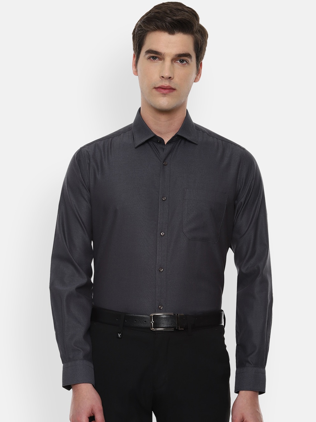 Van Heusen Men Grey Pure Cotton Formal Shirt