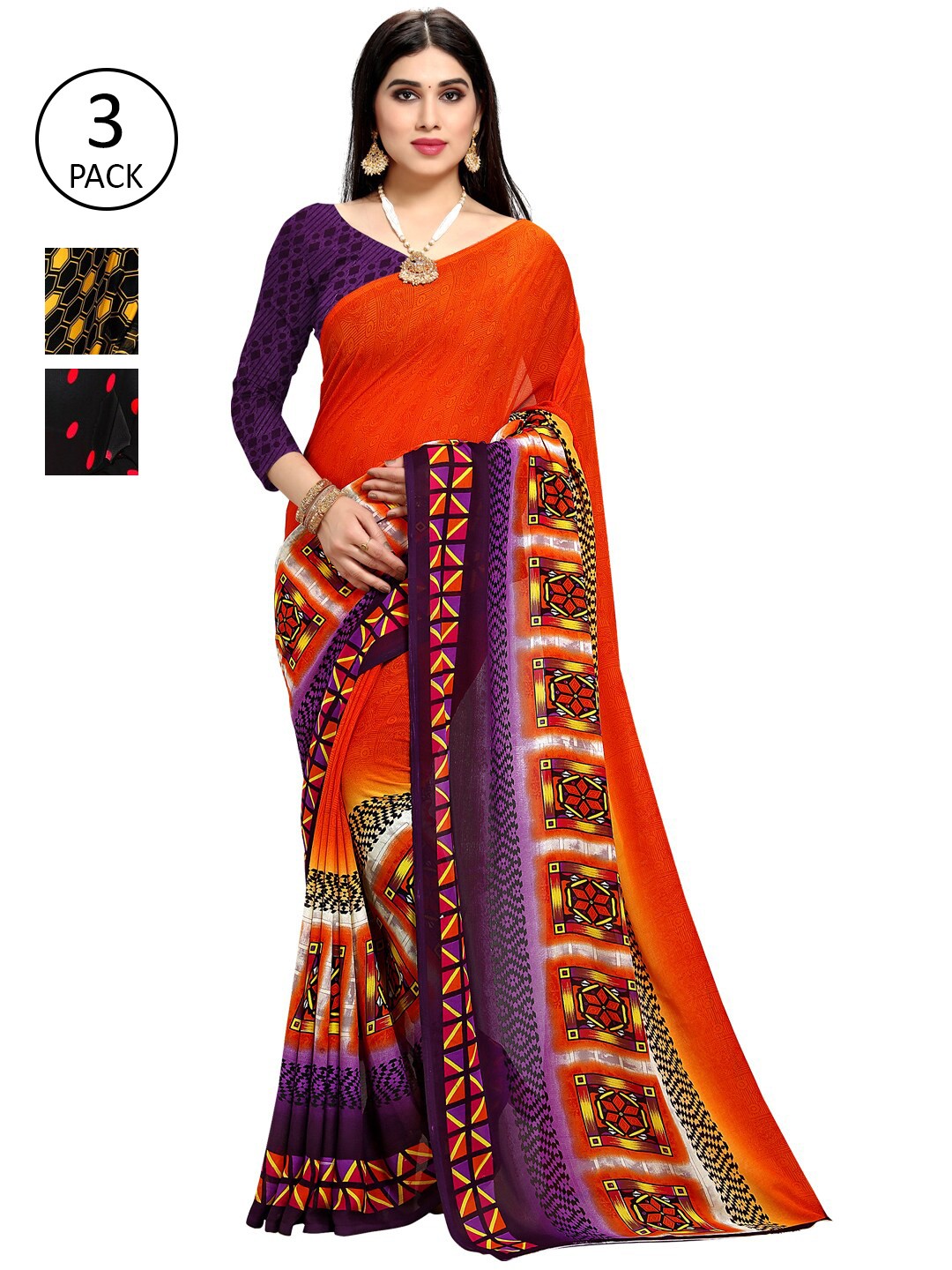 

KALINI Pack Of 3 Printed Saree, Yellow