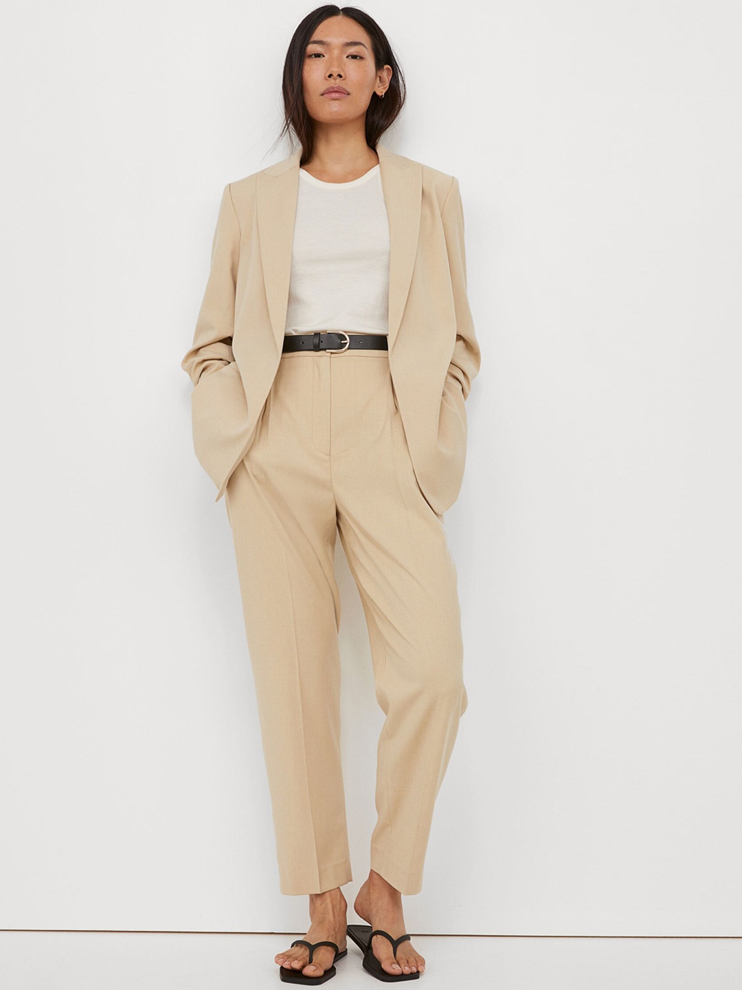 

H&M Women Beige Tailored Trousers