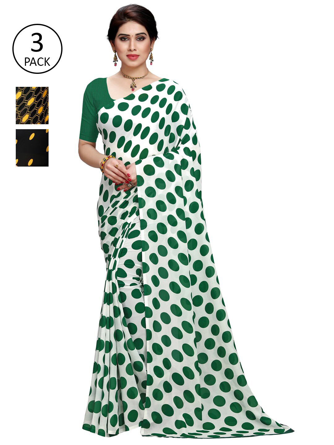 

KALINI Set of 3 Yellow & Black Sarees