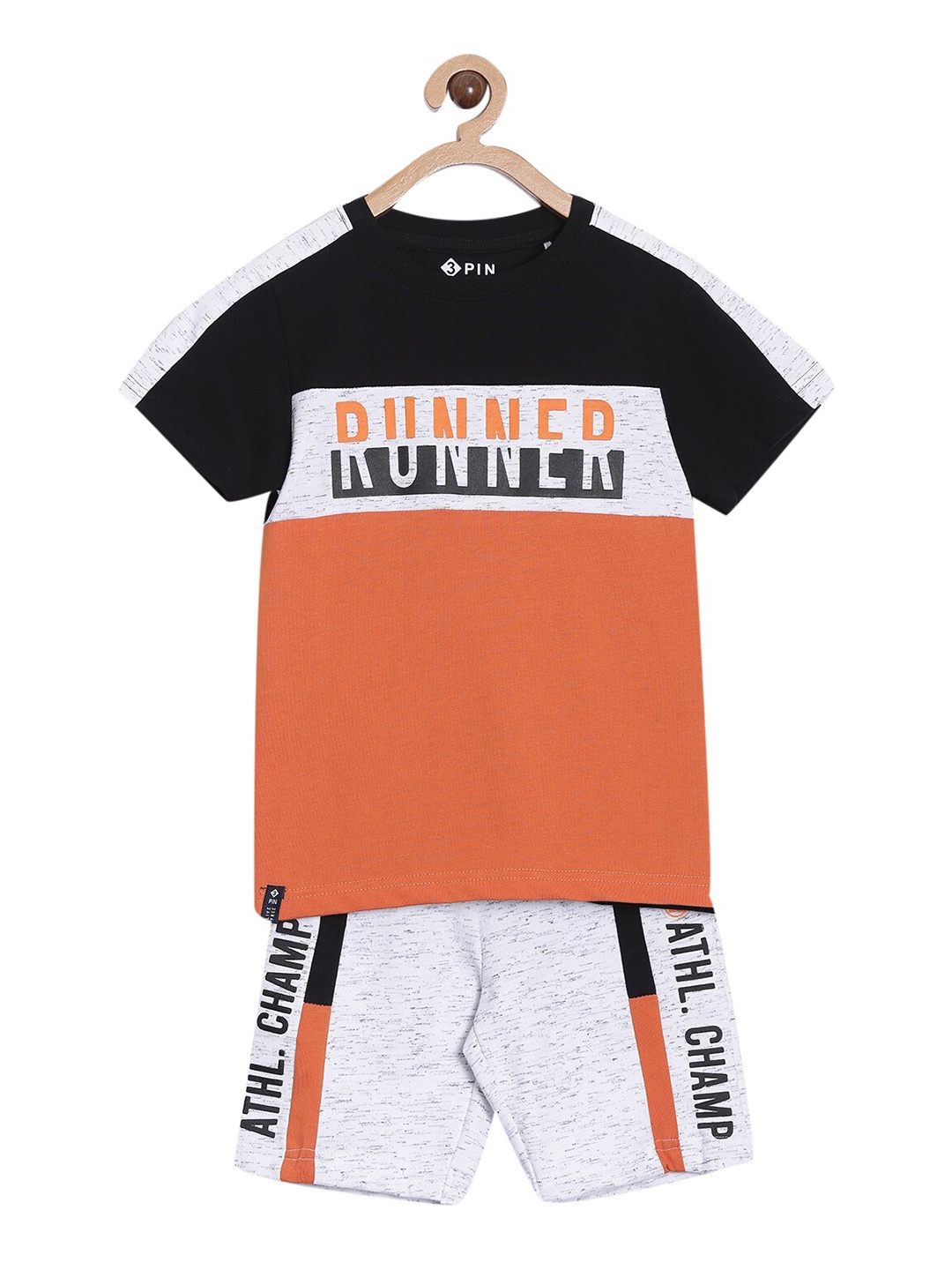 

3PIN Boys Grey & Black Colourblocked T-shirt & Shorts