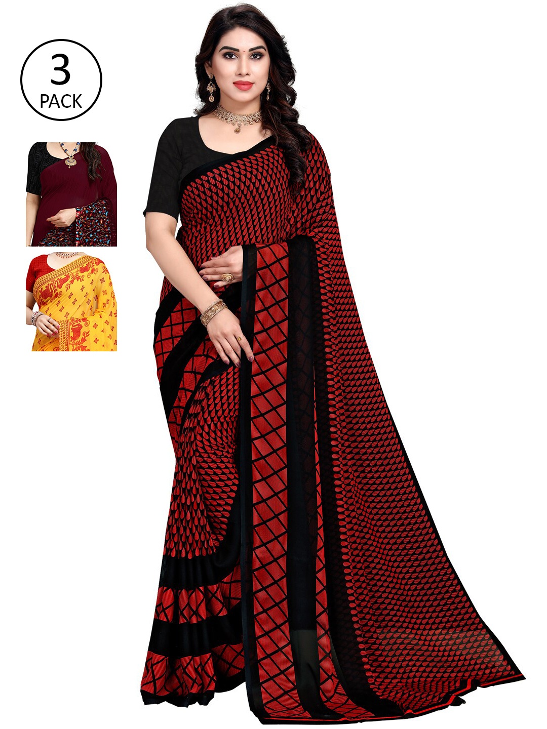 

ANAND SAREES Pack Of 3 Ethnic Motifs Sarees, Yellow