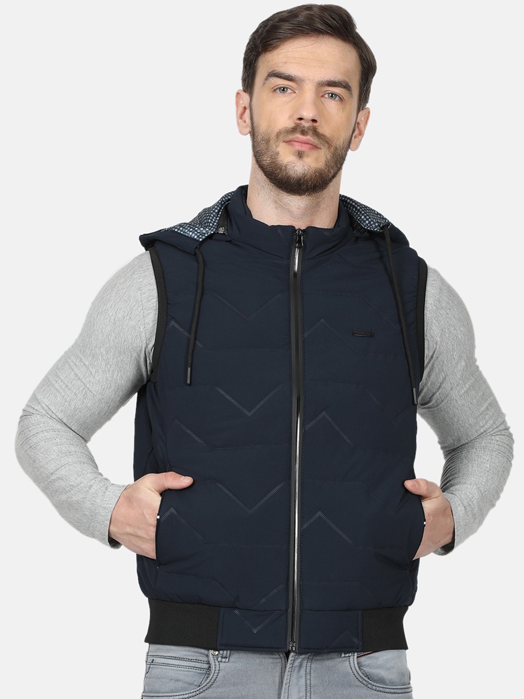 

Monte Carlo Men Navy Blue Printed Bomber Jacket