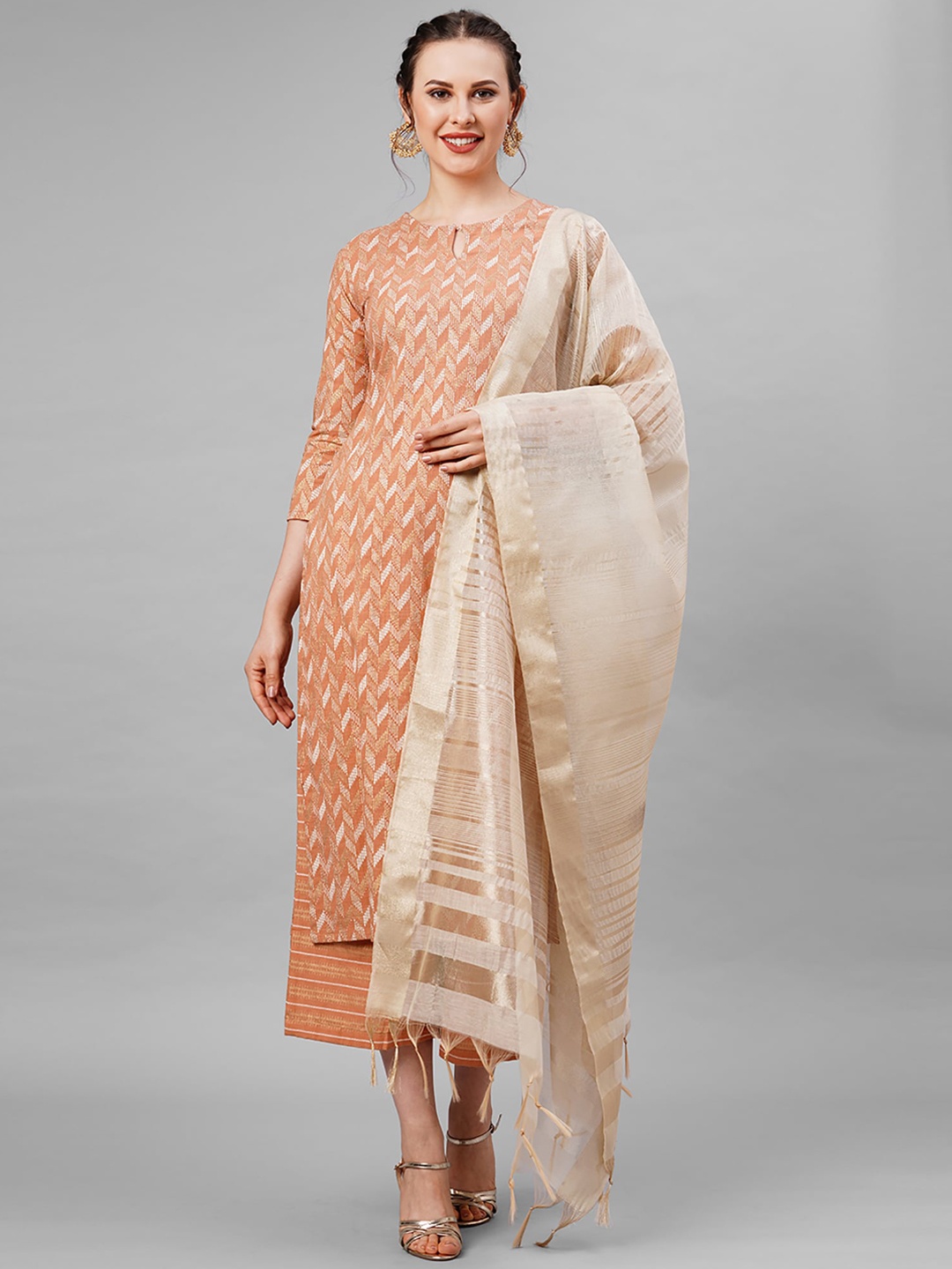 

Indo Era Women Rust Printed Kurta with Palazzos & With Dupatta