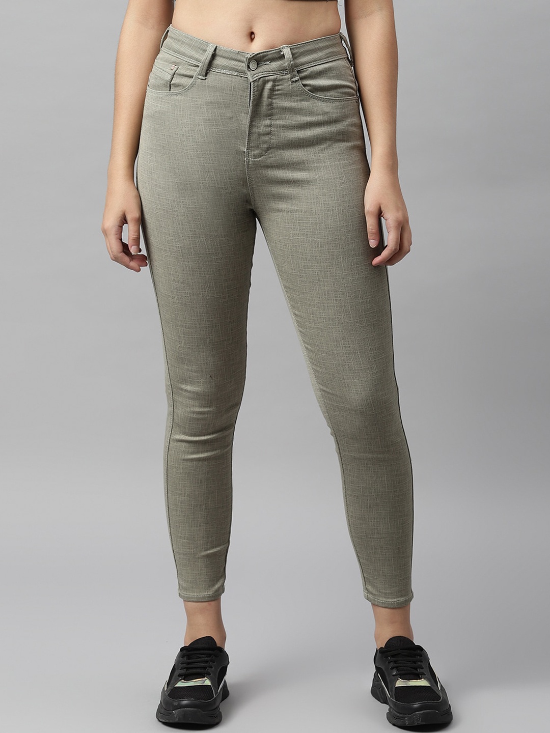 

Code 61 Women Olive Skinny Fit High-Rise Stretchable Jeans