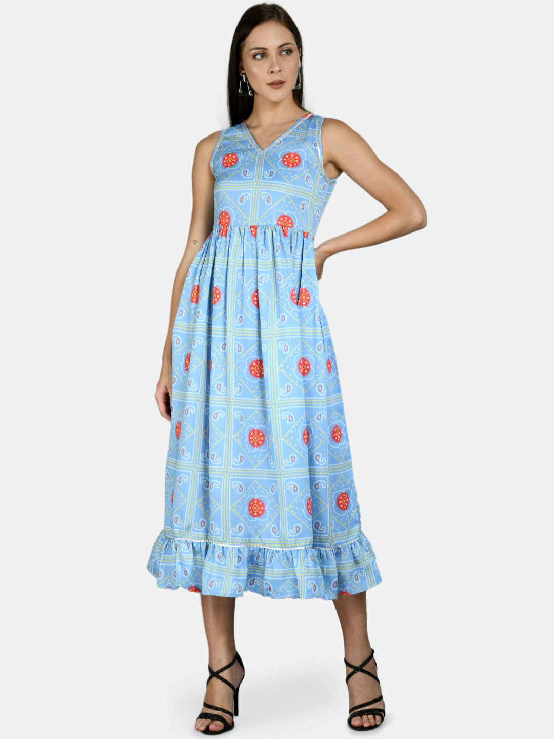 

Myshka Blue & Red Ethnic Motifs Midi Dress
