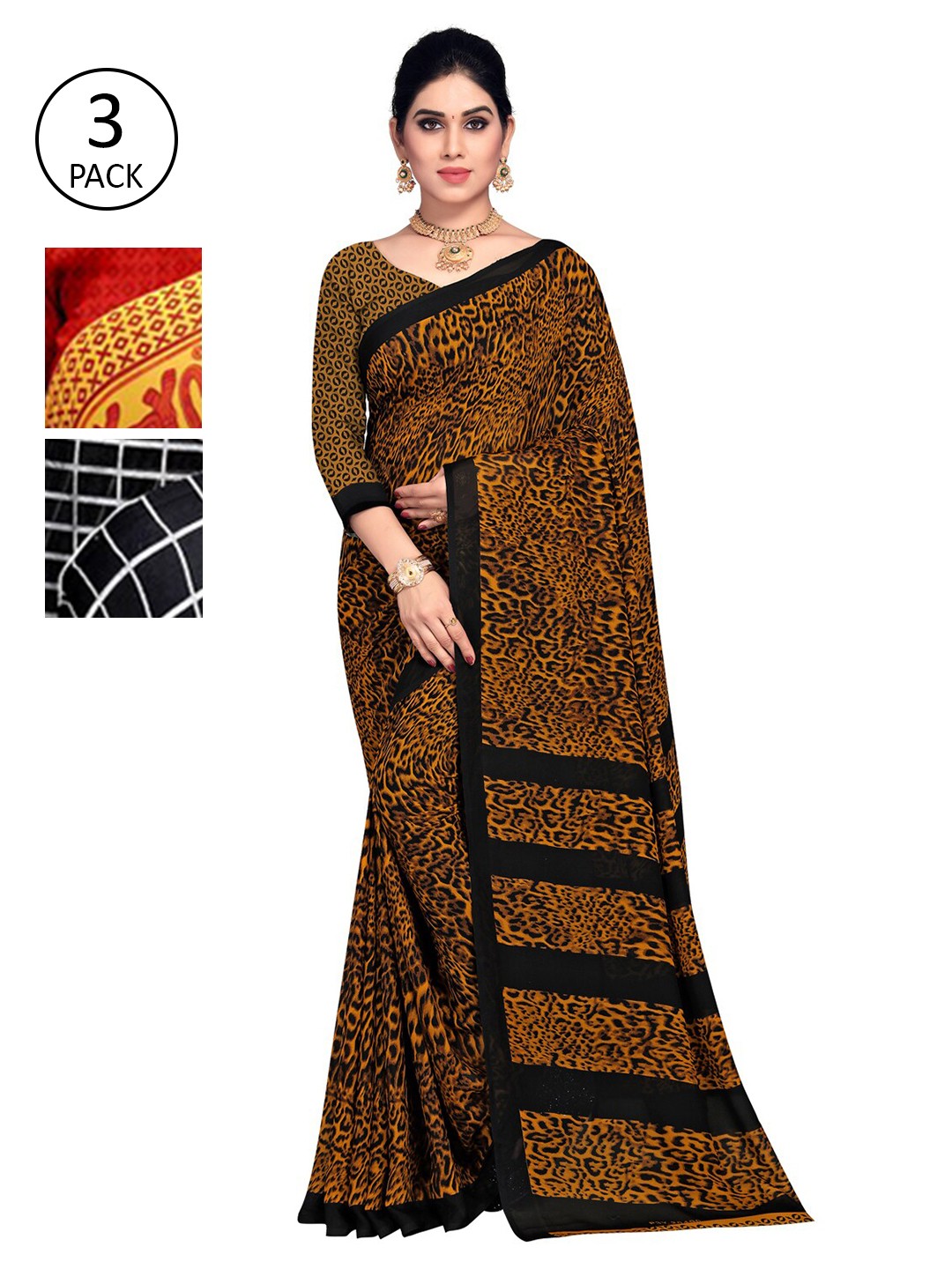 

ANAND SAREES Women Pack of 3 Multicoloured Ethnic Motifs Printed Saree, Multi