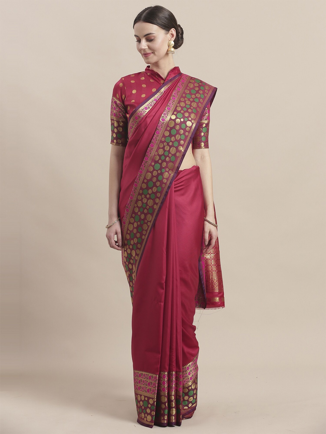 

Saree mall Maroon & Golden Silk Blend Sarees