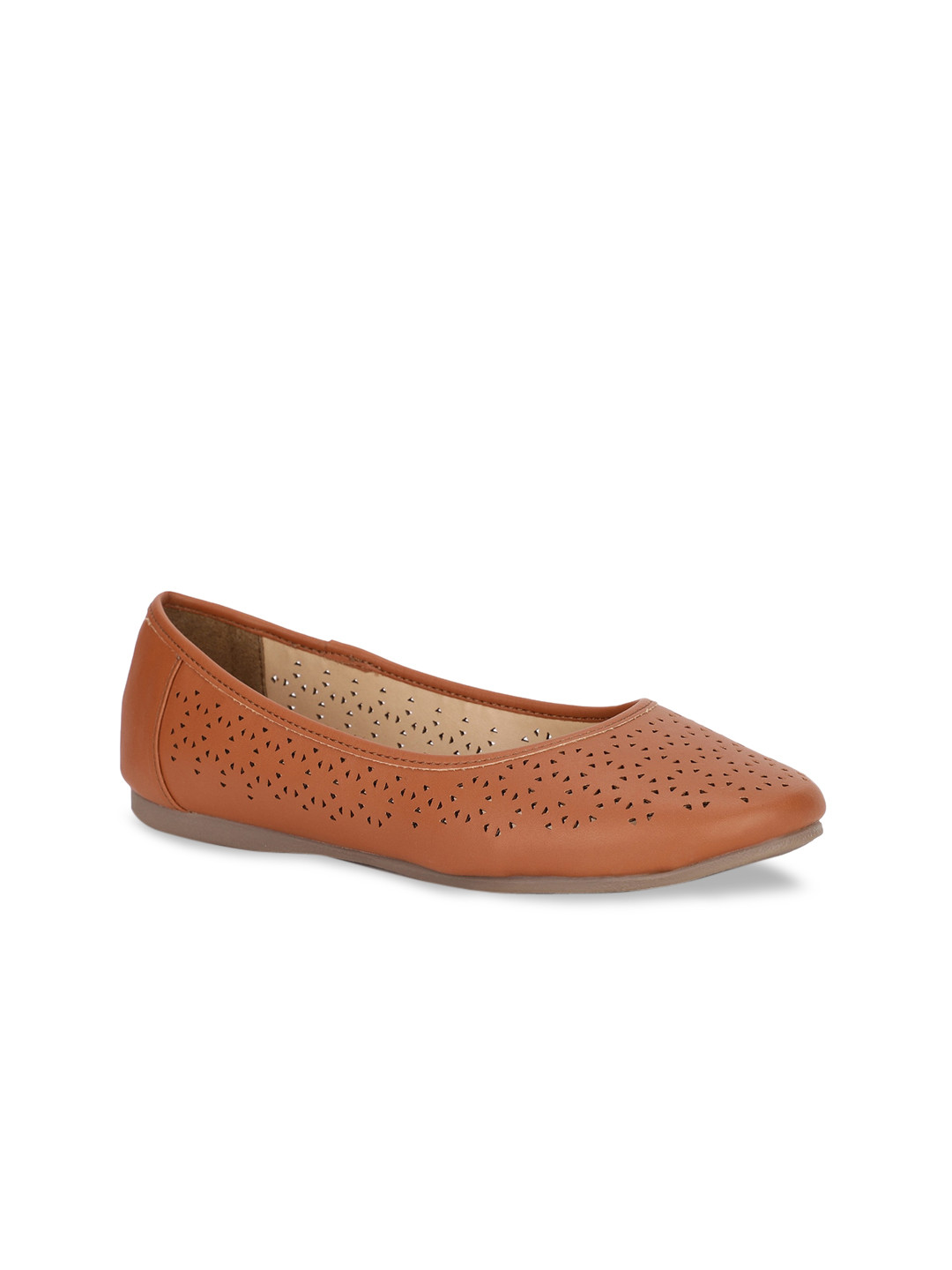

Bata Women Tan Laser Cut Ballerina Flats