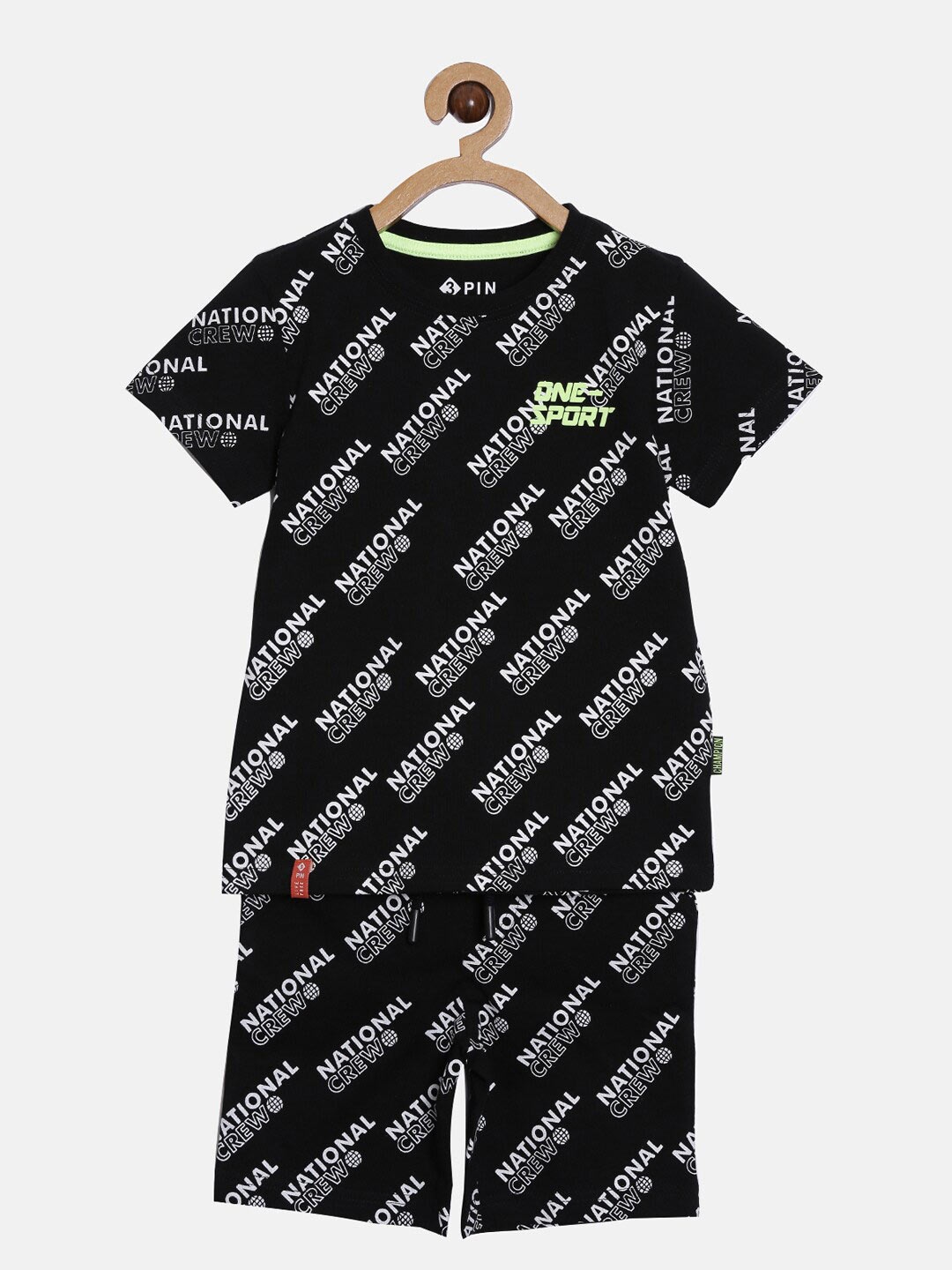 

3PIN Boys Black & White Printed Cotton T-shirt with Shorts