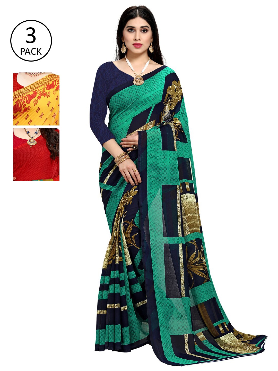 

KALINI Pack Of 3 Red & Yellow Floral Saree