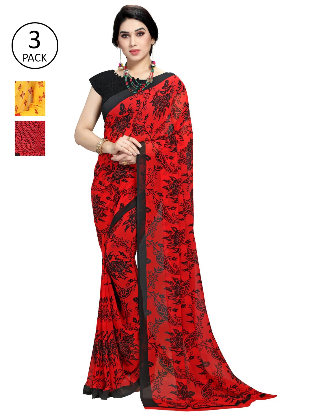 

KALINI Red & Black Saree