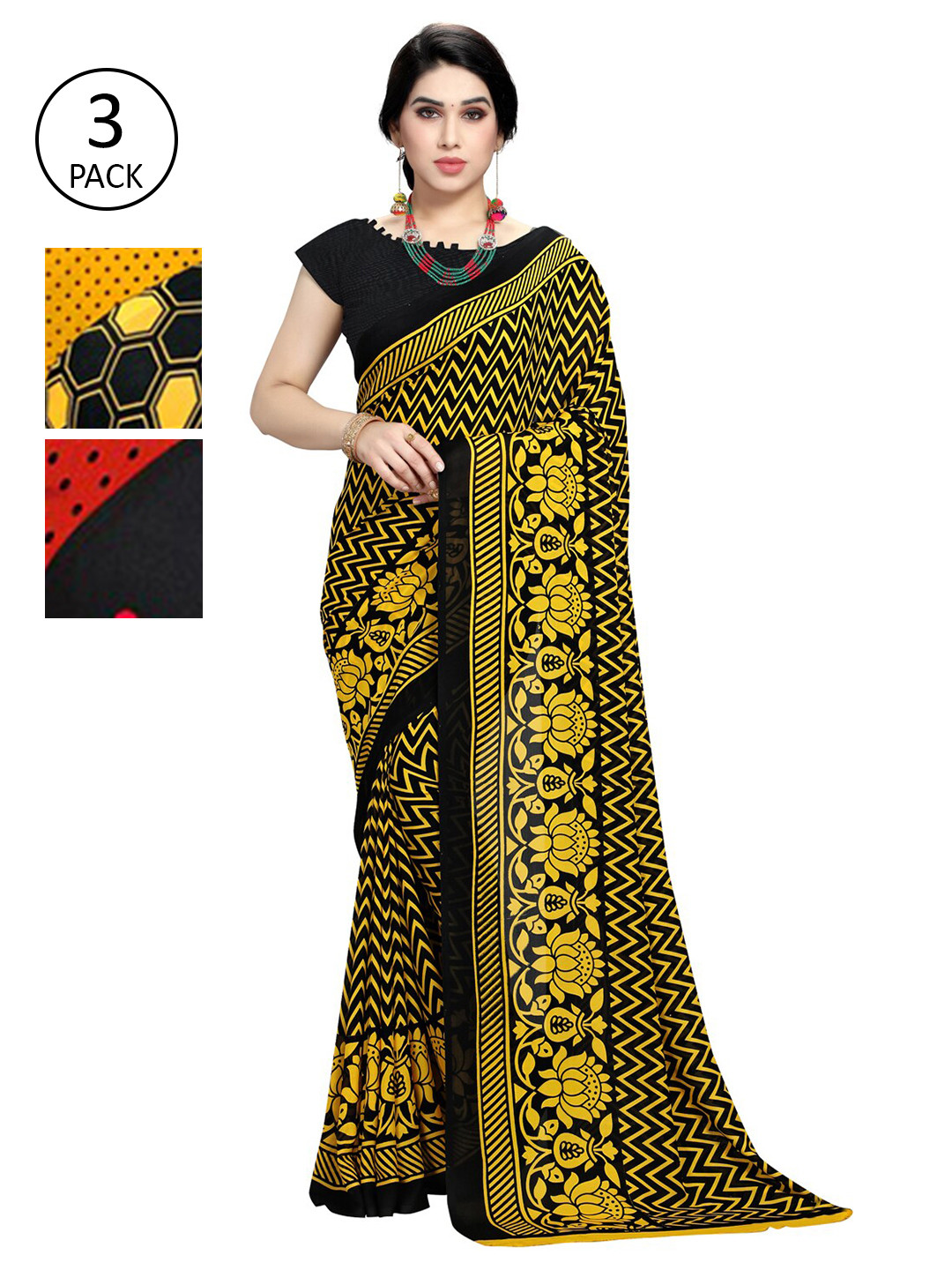 

KALINI Women Pack of 3 Printed Saree, Yellow