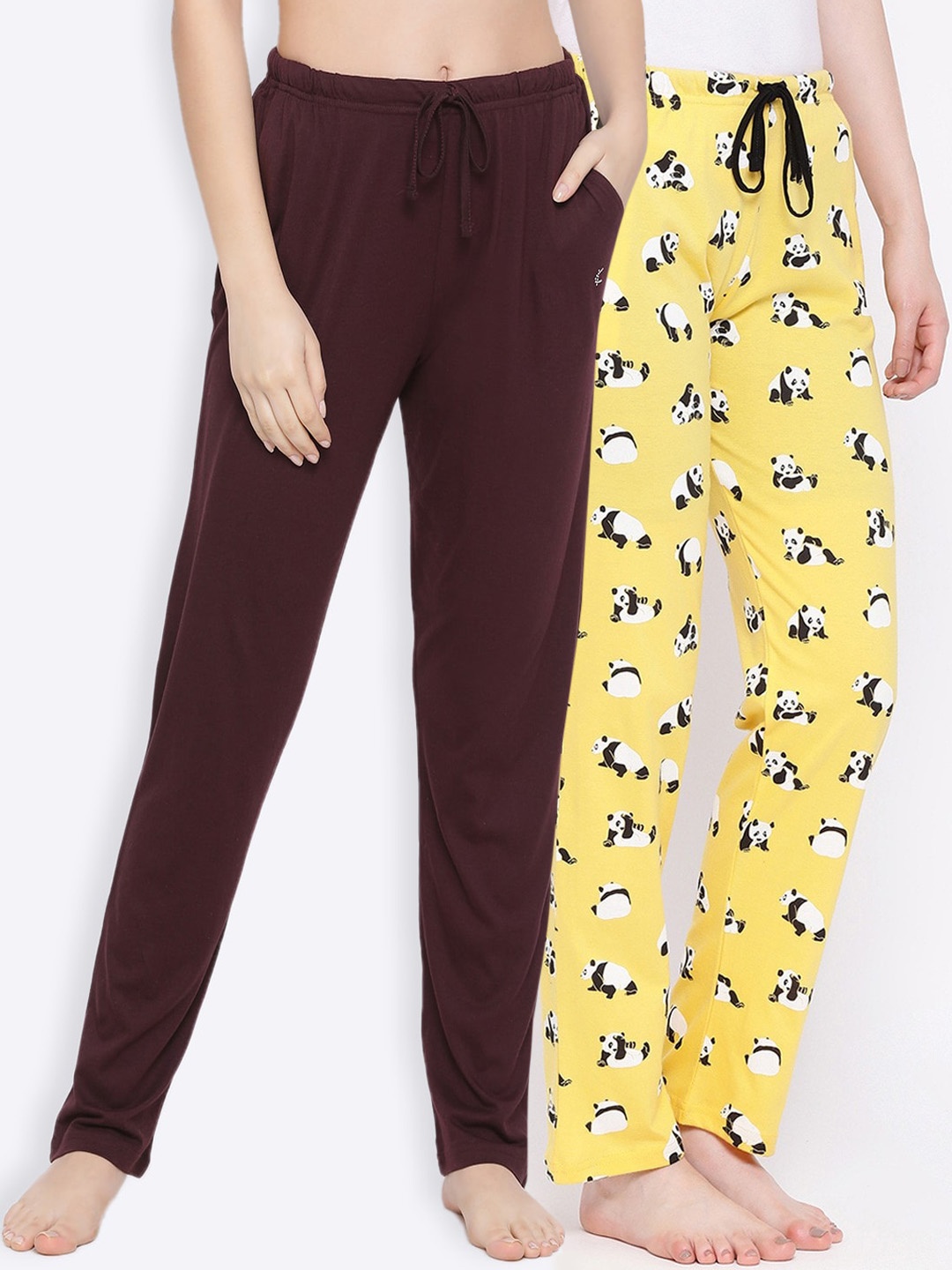 

Kanvin Women Pack Of 2 Pure Cotton Lounge Pants, Brown