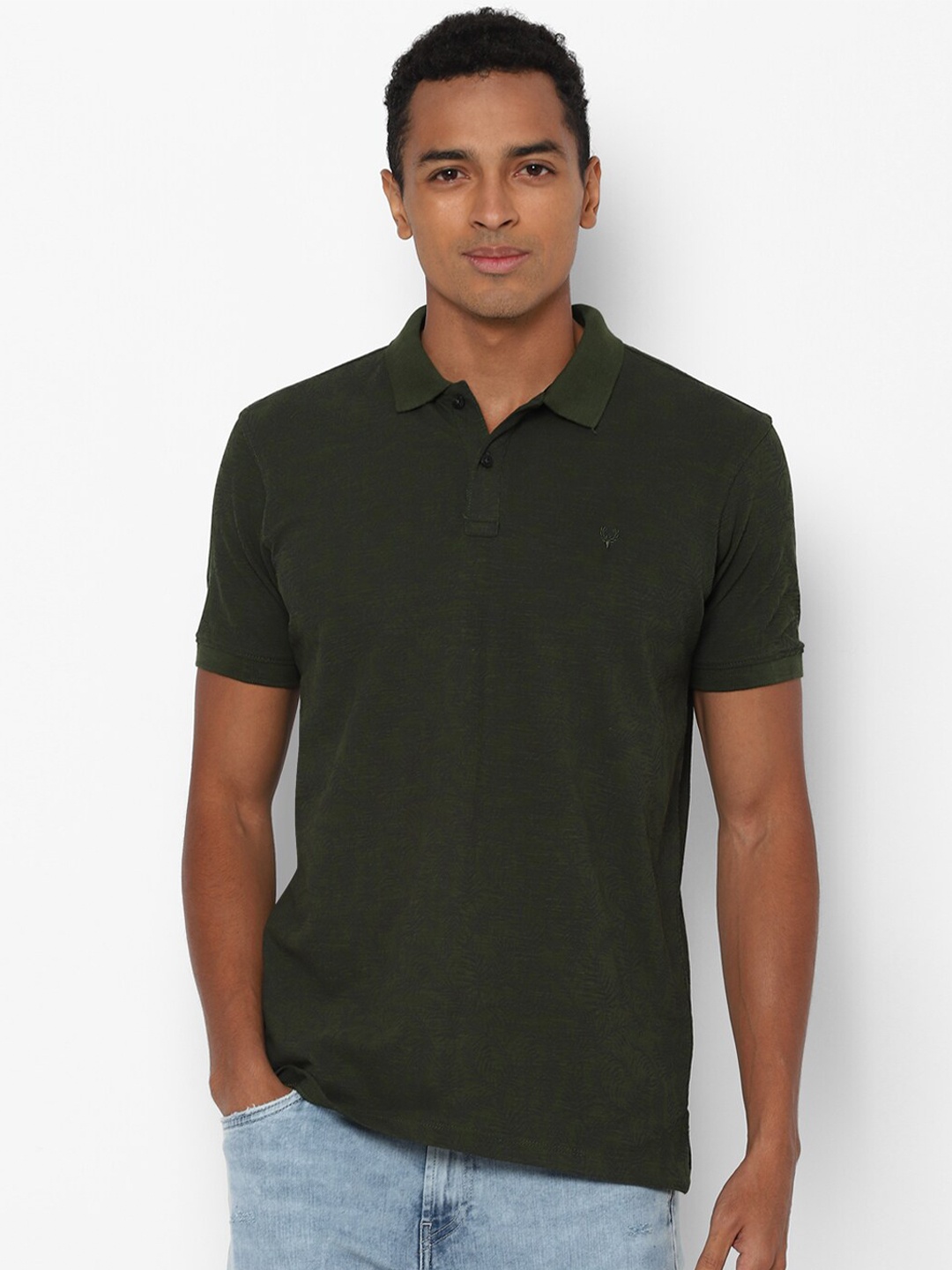

Allen Solly Men Olive Green Cotton Polo Collar T-shirt