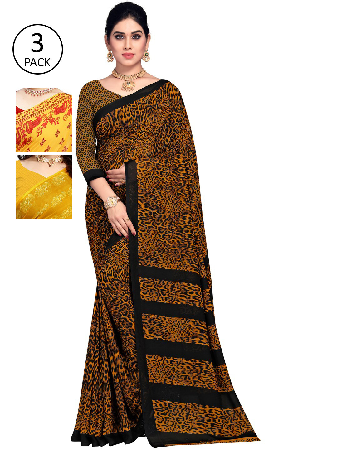 

KALINI Yellow & Red Ethnic Motifs Pack of 3 Saree