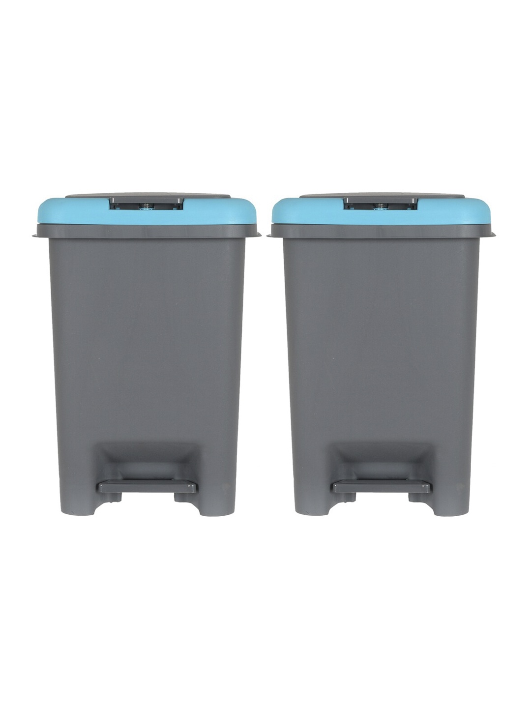 

Kuber Industries Set Of 2 Grey & Blue Solid Portable Push & Pedal Dustbin With Lid 6.5 ltr