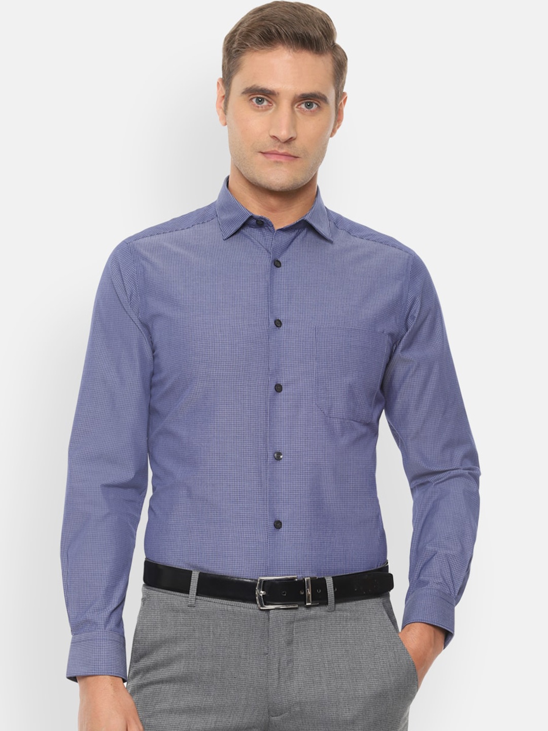 

Louis Philippe Men Blue Slim Fit Micro Checks Checked Casual Shirt
