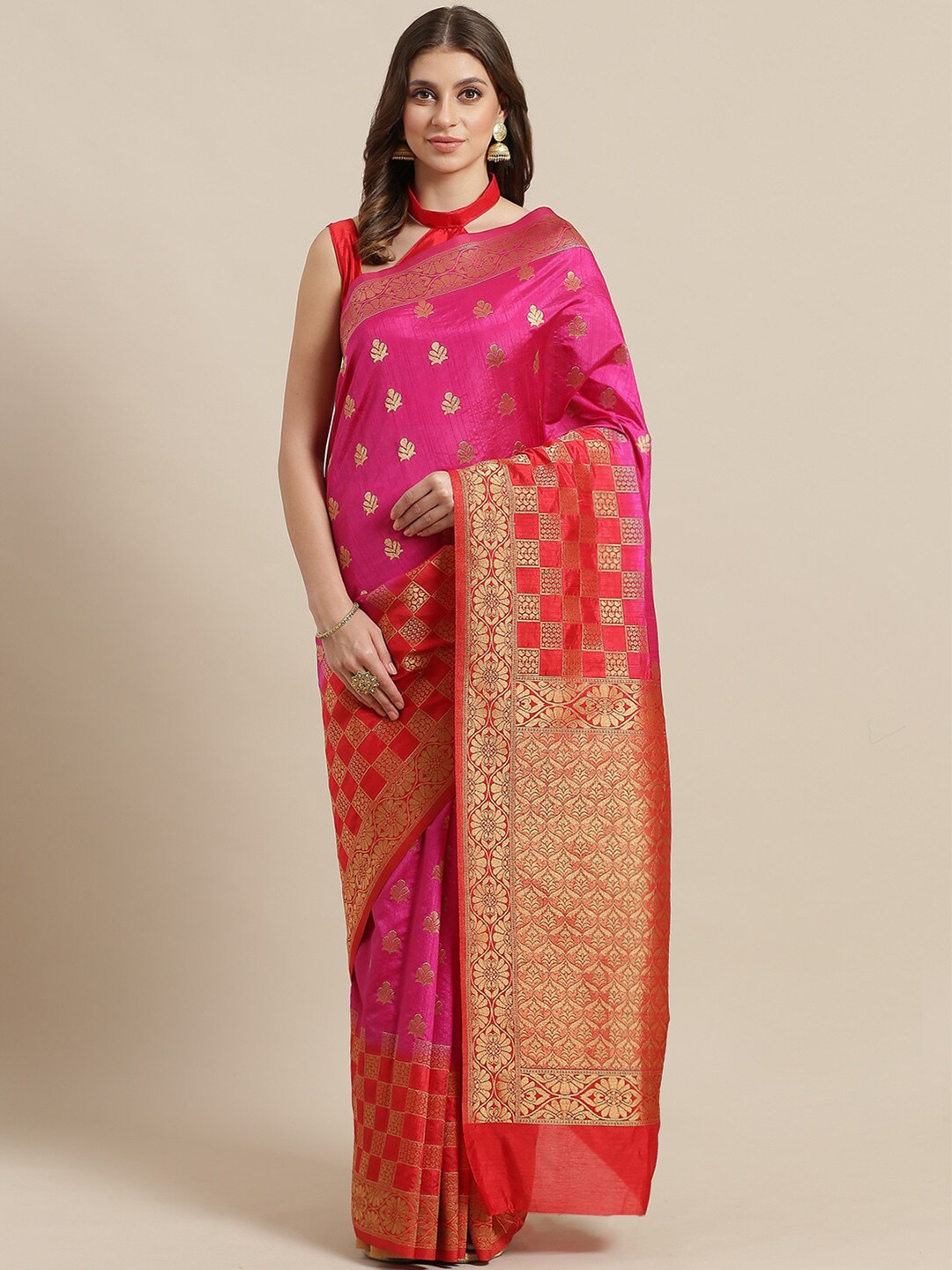 

Saree mall Pink & Orange Woven Design Silk Blend Sarees