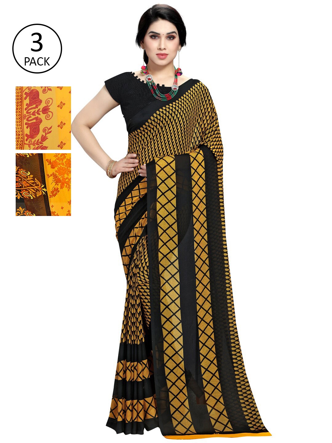 

KALINI Set of 3 Yellow Ethnic Motifs Sarees