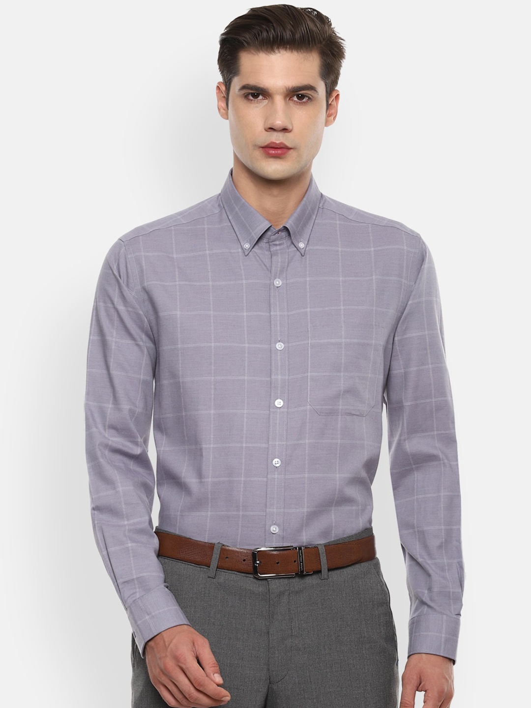 

Louis Philippe Men Grey Slim Fit Checked Formal Shirt