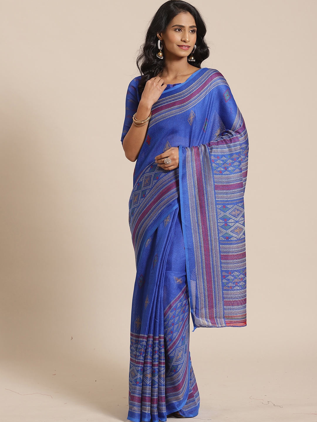 

Saree mall Blue Jute Silk Printed Sarees