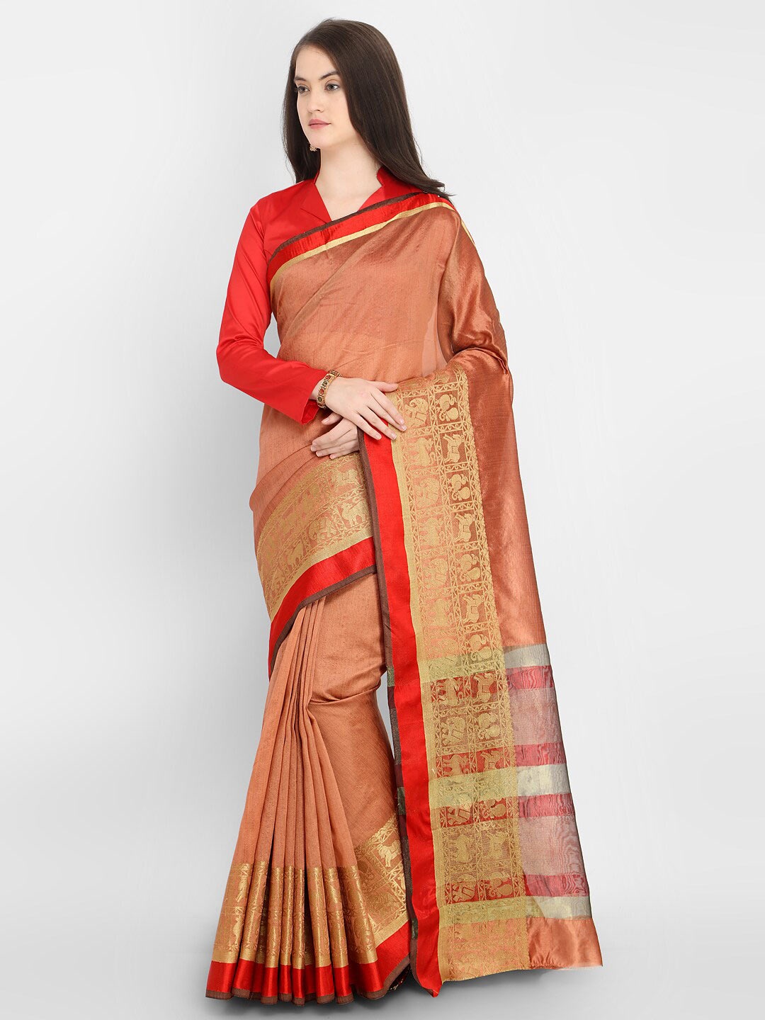 

Saree mall Bronze & Red Ethnic Motifs Art Silk Sarees