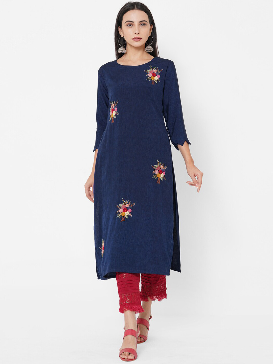 

FASHOR Women Navy Blue Thread Work Kurta