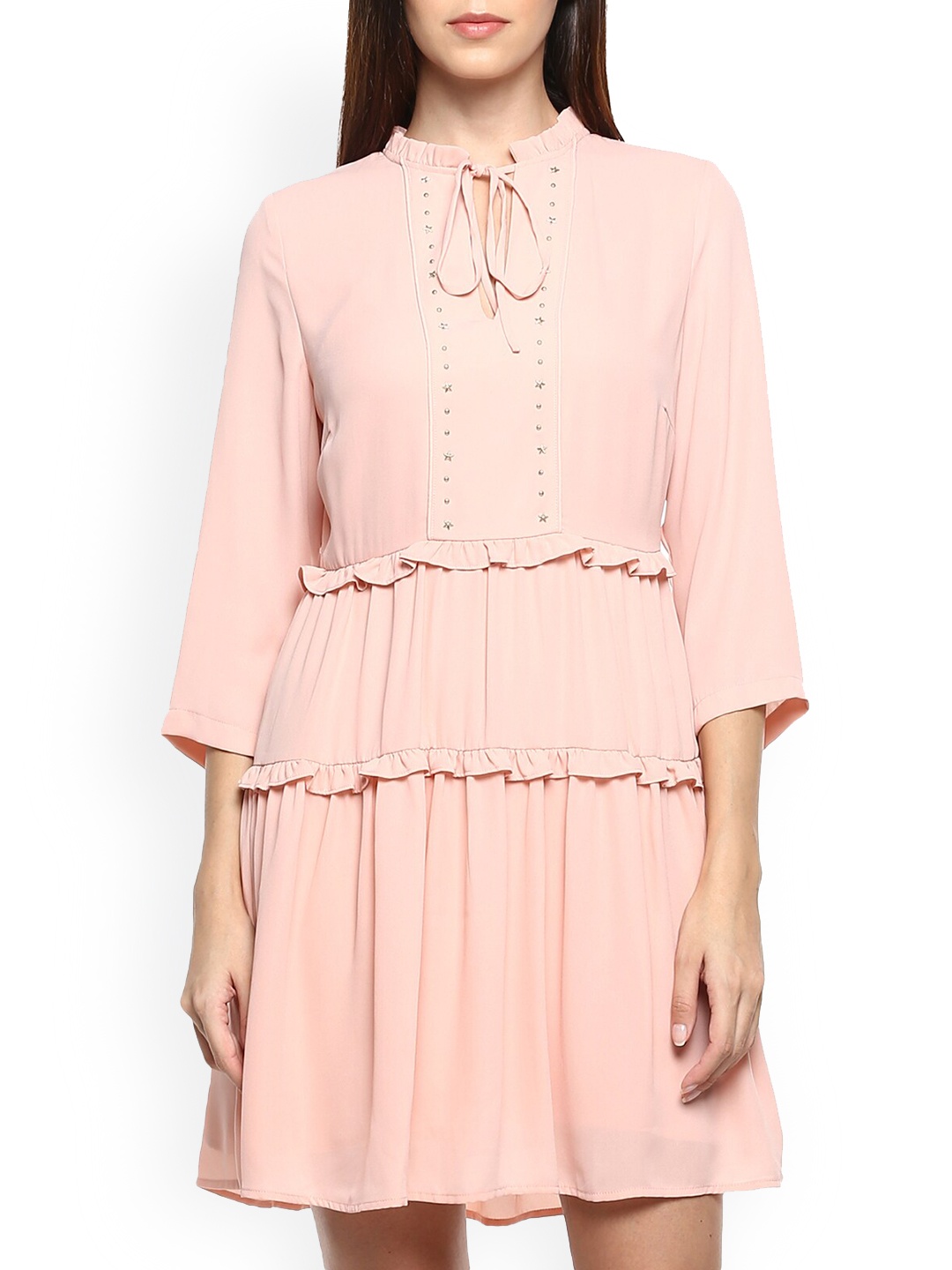 

LIU JO Women Pink Tie-Up Neck Fit & Flare Dress