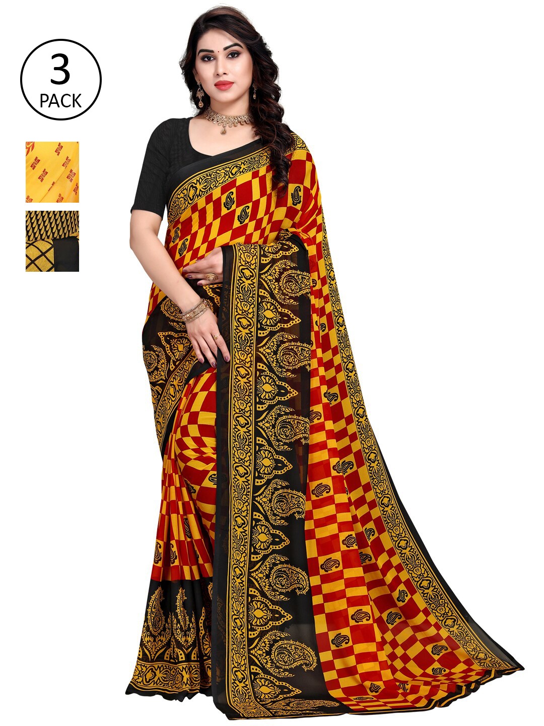 

KALINI Set of 3 Yellow Ethnic Motifs Sarees