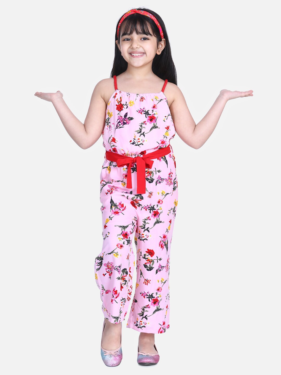 

StyleStone Girls Pink & Green Printed Jumpsuit