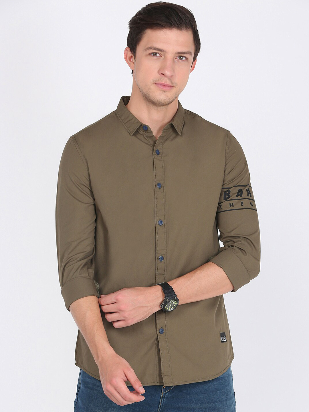 

Lee Men Olive Green Slim Fit Casual Shirt
