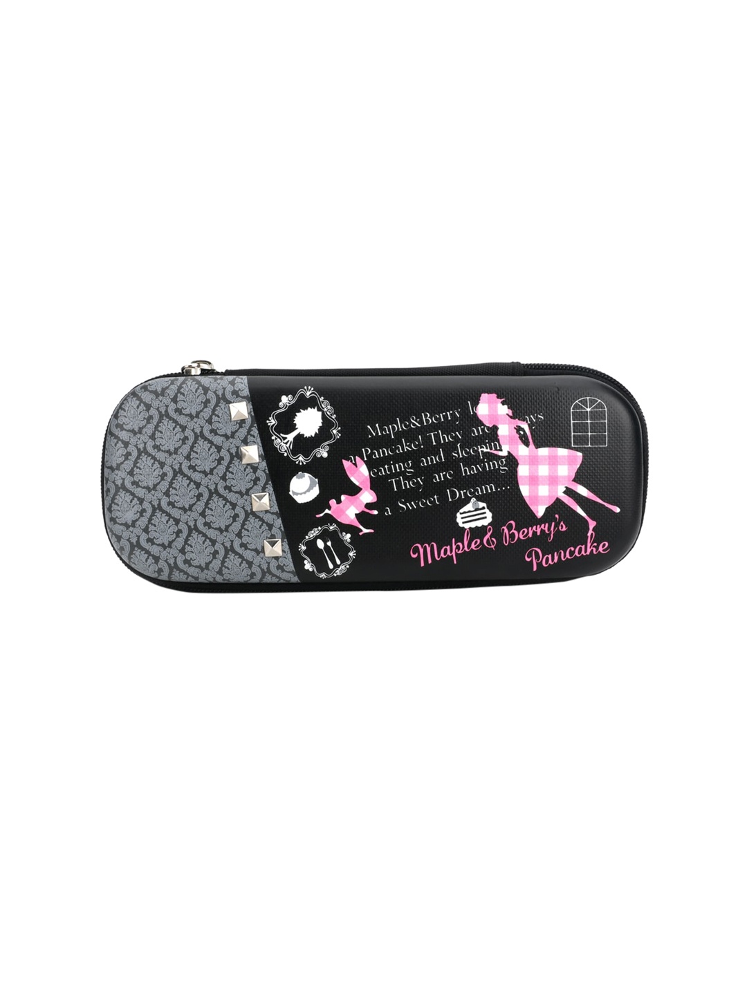

QIPS Girls Black & Pink Graphic Printed Pencil Case