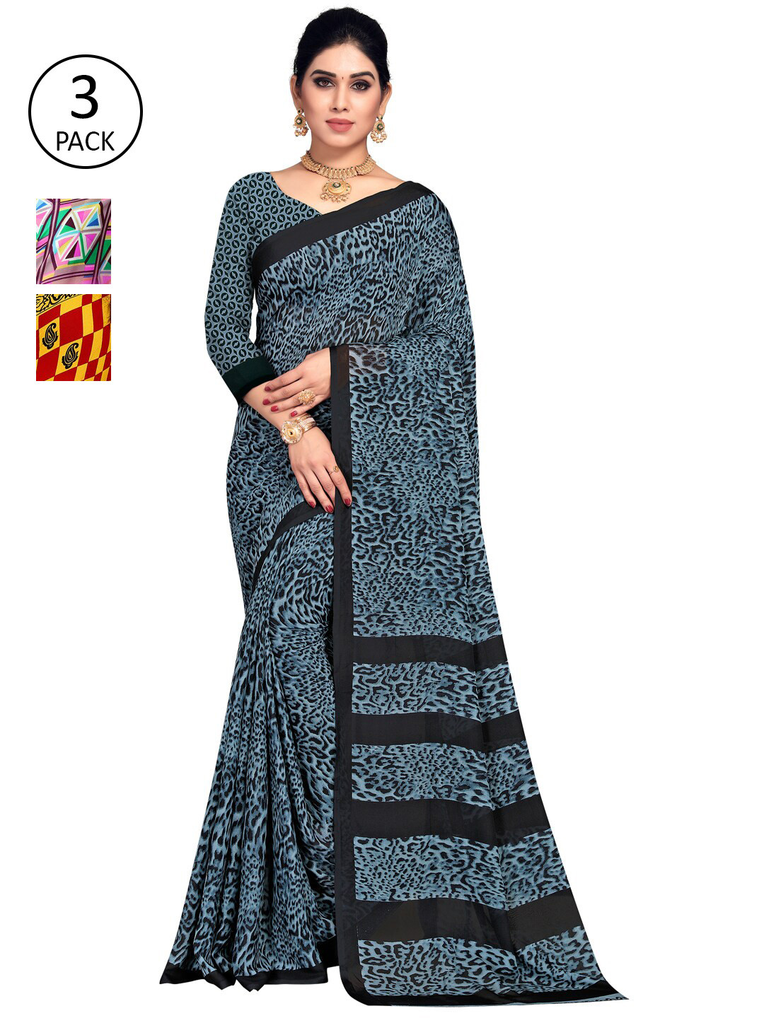

KALINI Pack Of 3 Sarees, Pink
