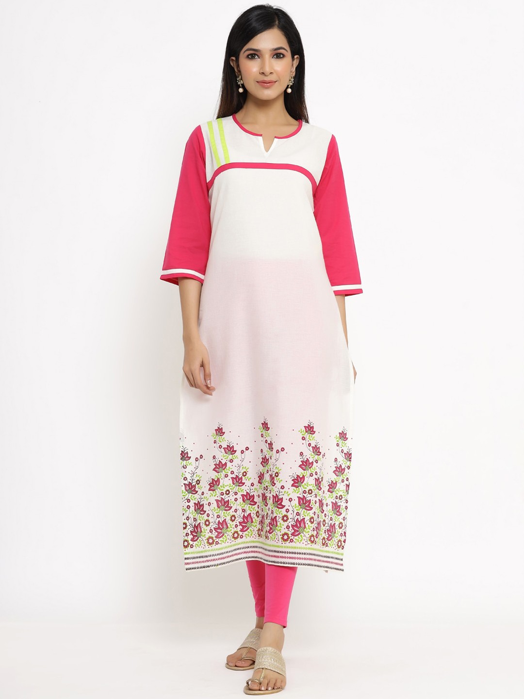 

Aprique FAB Women White Floral Printed Keyhole Neck Kurta
