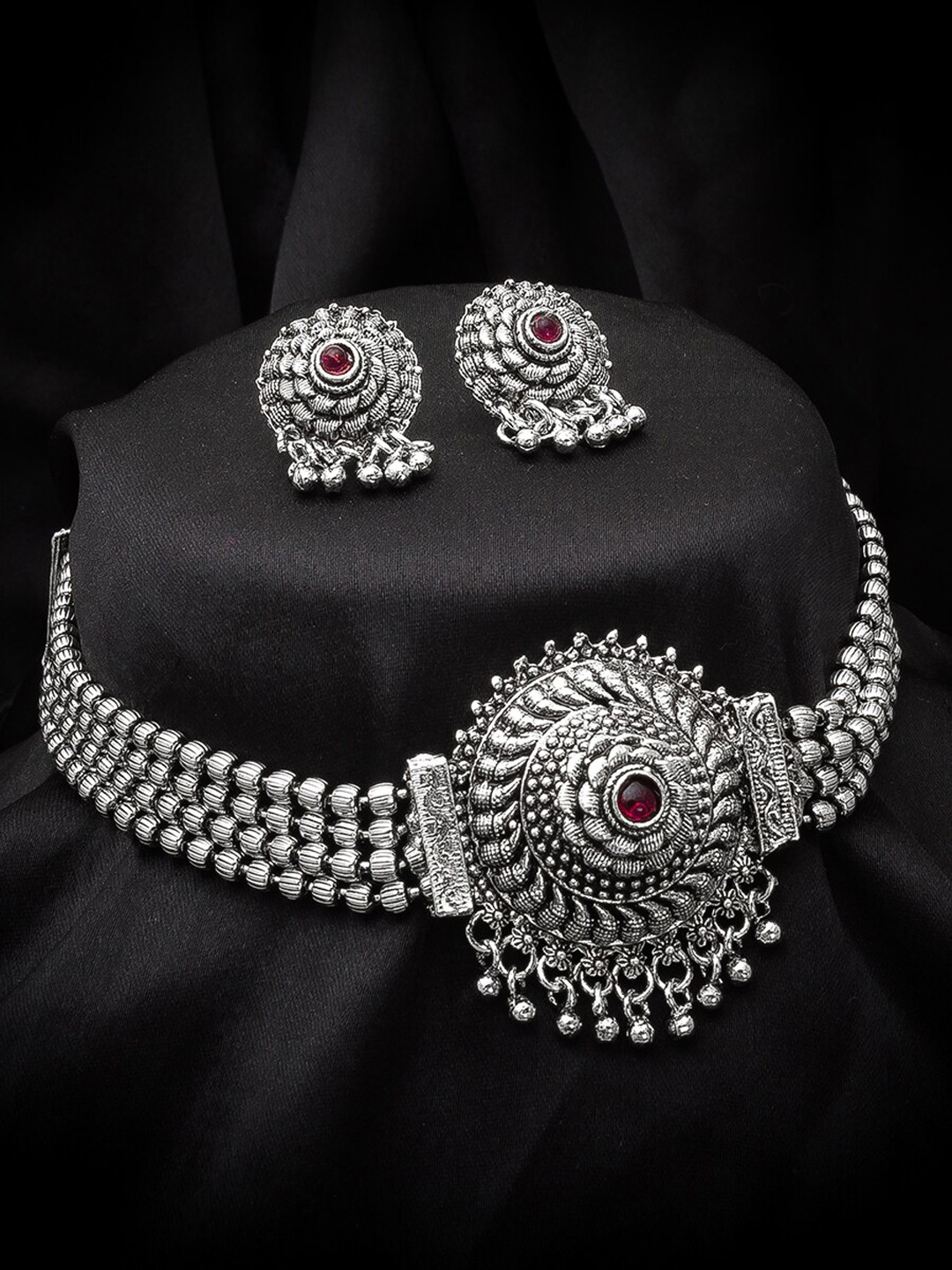 

aadita Silver-Plated Traditional Choker Jewellery Set