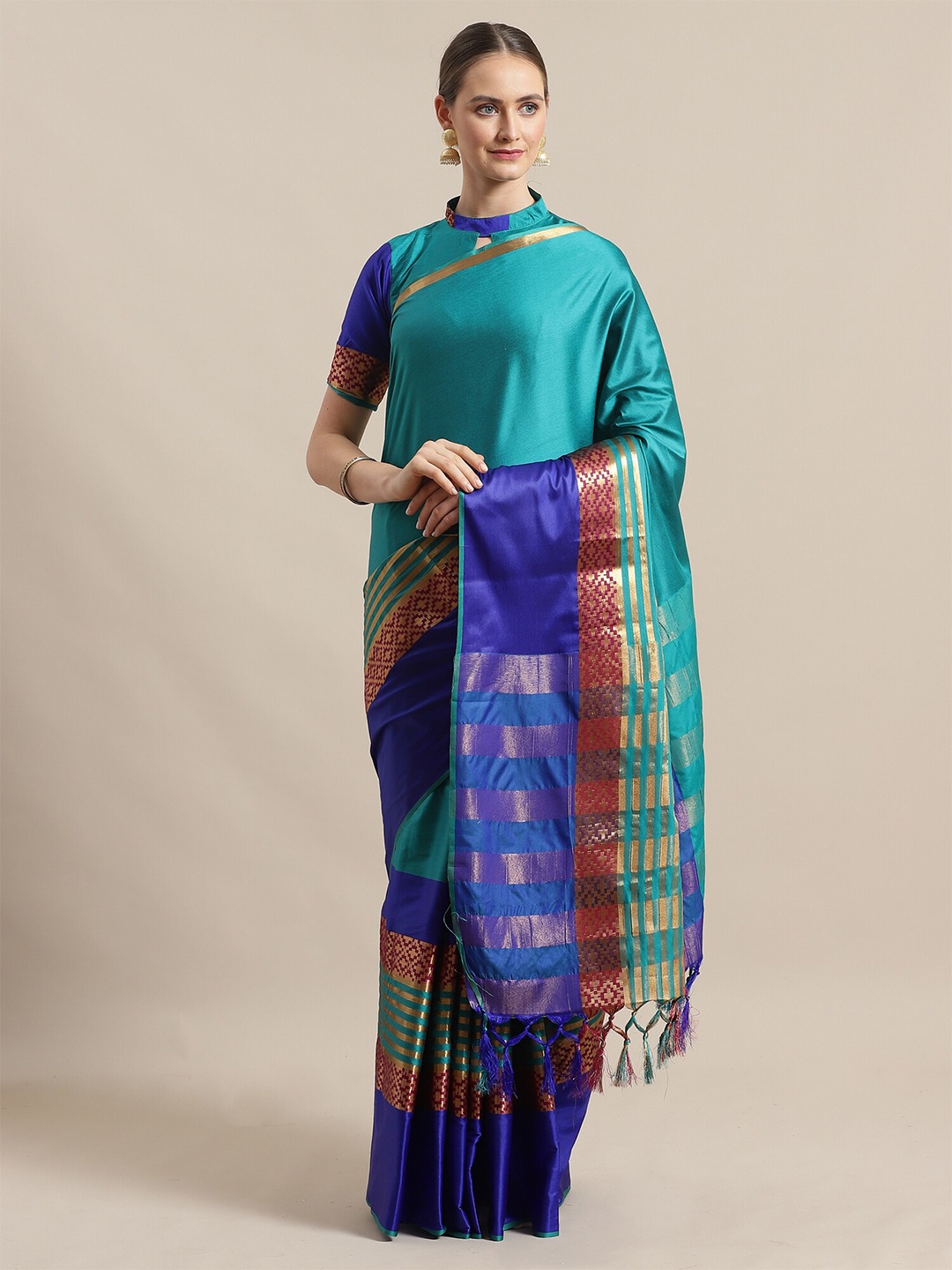 

Saree mall Blue Silk Blend Sarees