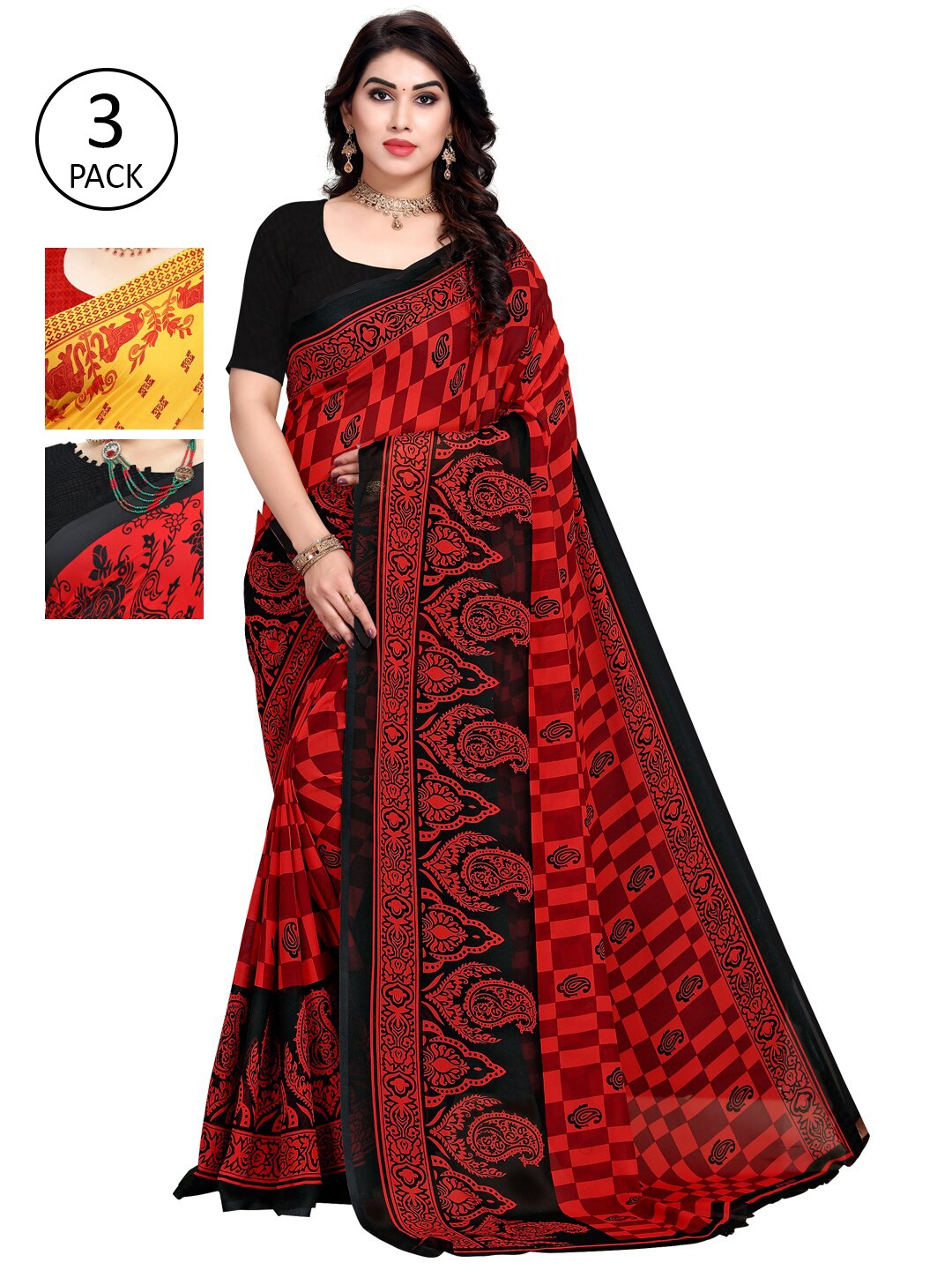 

KALINI Pack of 3 Printed Poly Georgette Saree, Multi